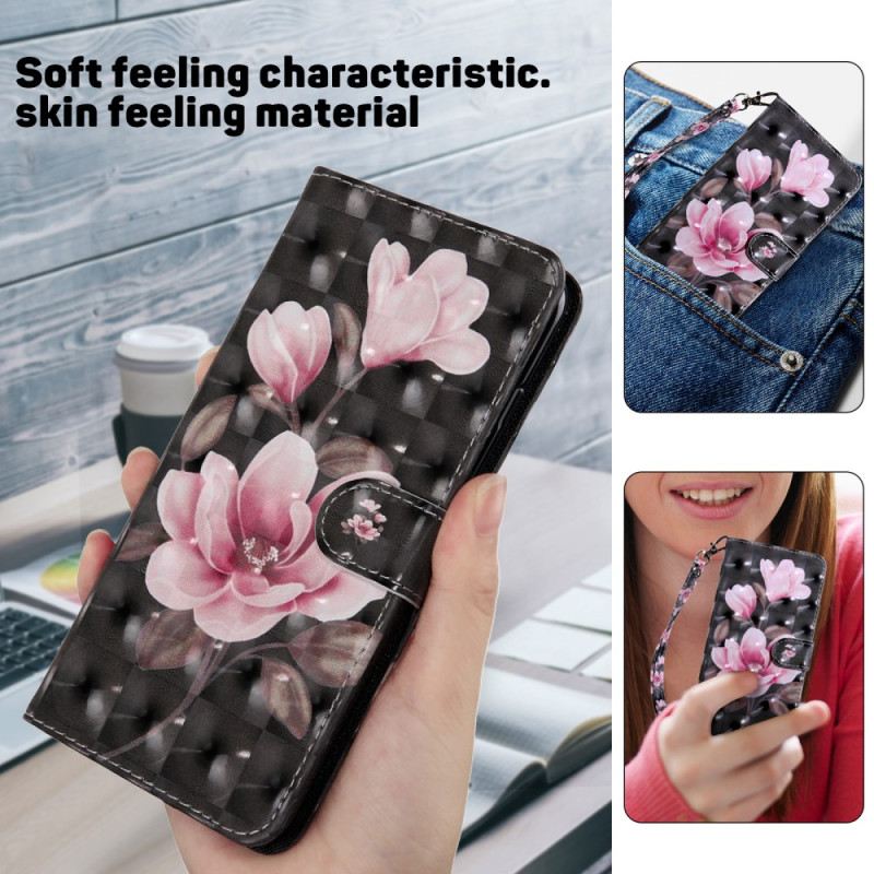 Lederhüllen Google Pixel 8 Rosa Blumen Mit Riemen