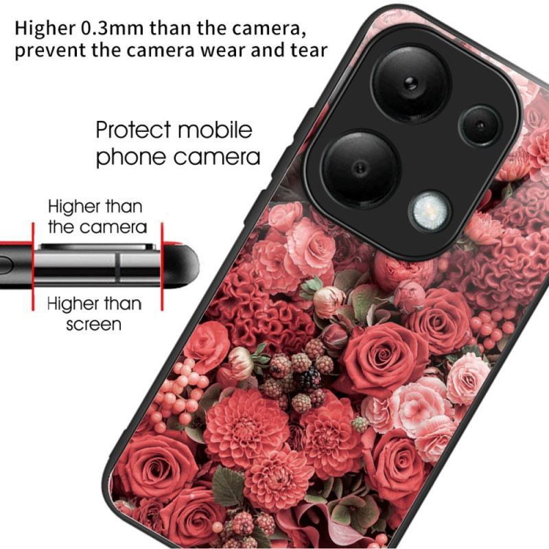 Hülle Für Xiaomi Redmi Note 13 Pro 4g Rote Und Rosa Blumen Aus Gehärtetem Glas