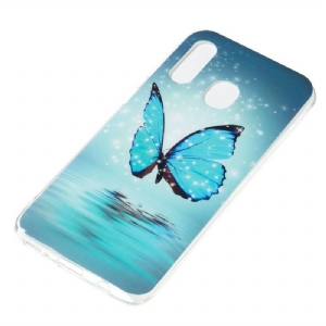 Handyhülle Für Samsung Galaxy A40 Leuchtender Blauer Schmetterling