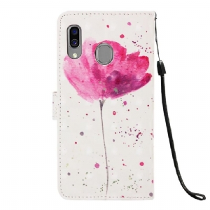 Lederhüllen Für Samsung Galaxy A40 Rosa Blume