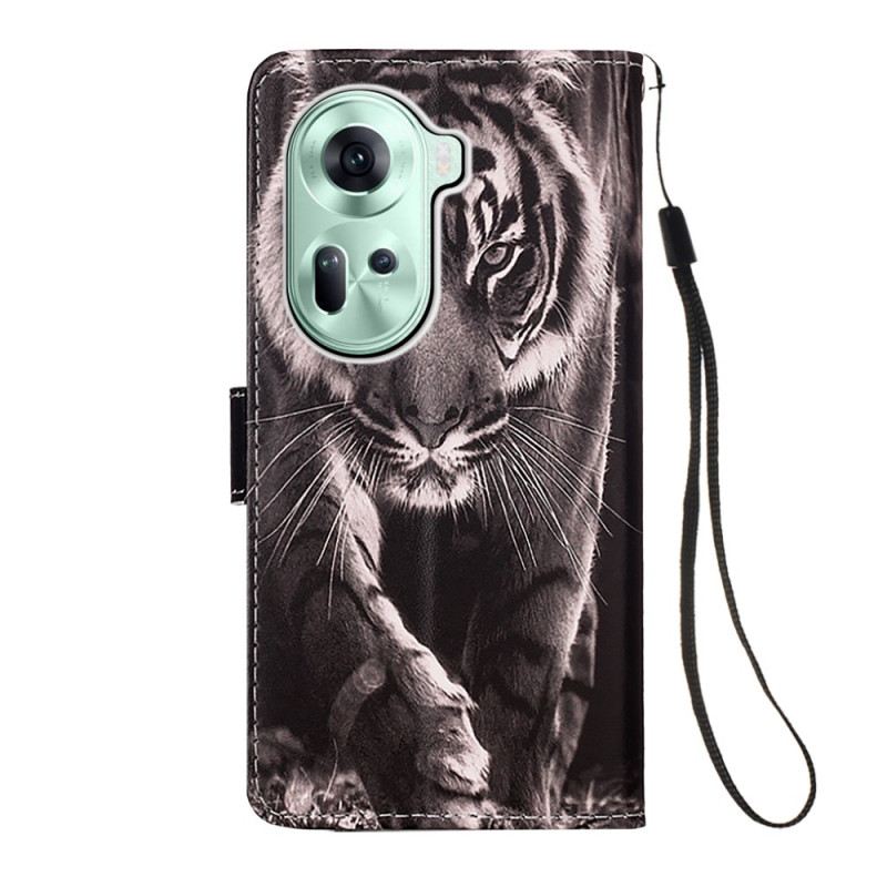 Lederhüllen Für Oppo Reno 11 5g Tiger Mit Riemen