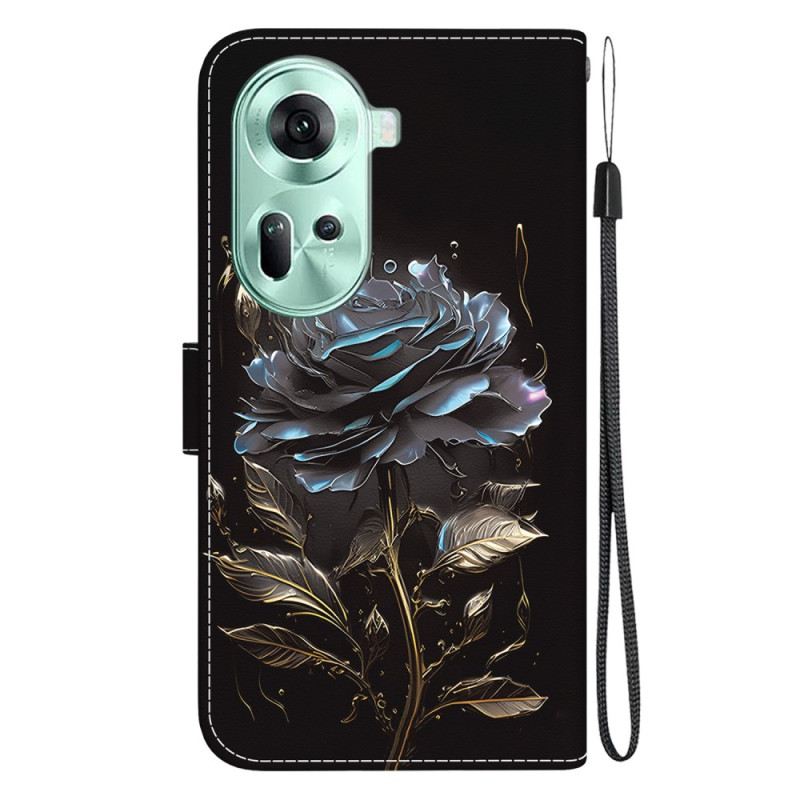 Lederhüllen Oppo Reno 11 5g Handyhülle Schwarze Rose Mit Riemen