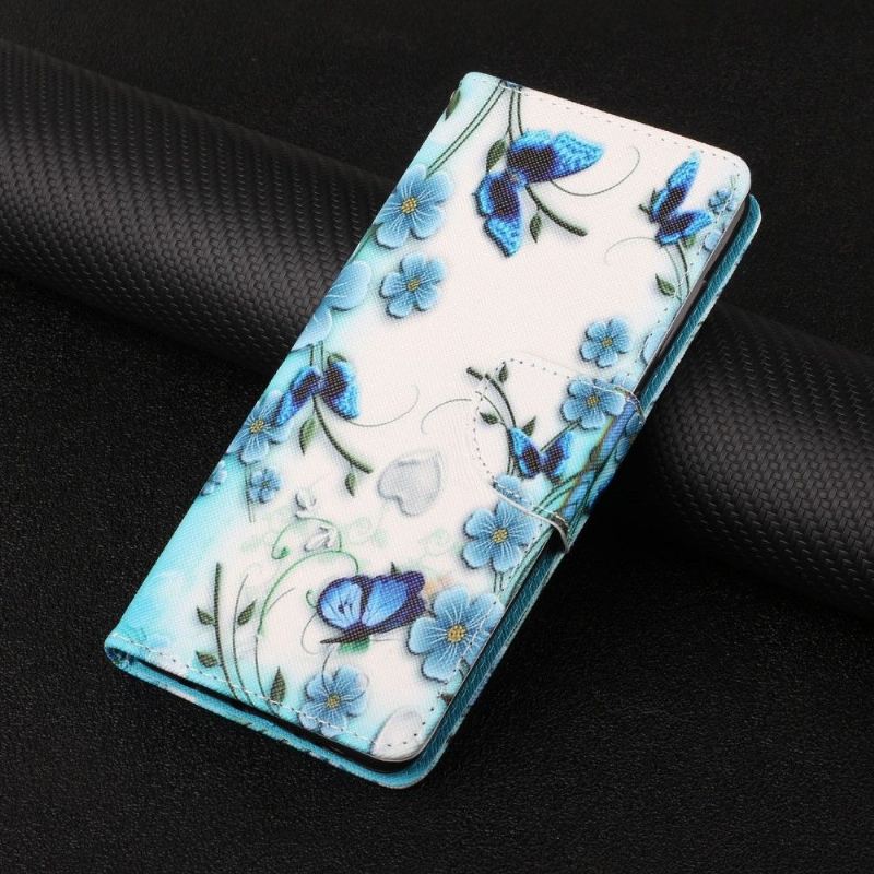 Lederhüllen Für Xiaomi Redmi Note 10 Pro Blaue Blumen Und Schmetterlinge