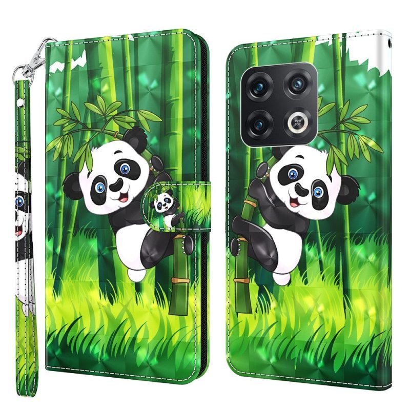 Flip Case Für OnePlus 10 Pro 5G Mit Kordel Riemchenpanda