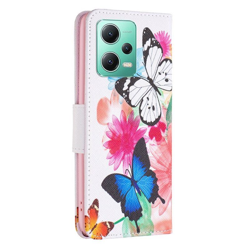 Flip Case Für Poco X5 5G Aquarell-schmetterlinge