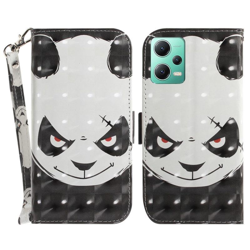 Flip Case Für Poco X5 5G Mit Kordel Wütender Panda Mit Schlüsselband