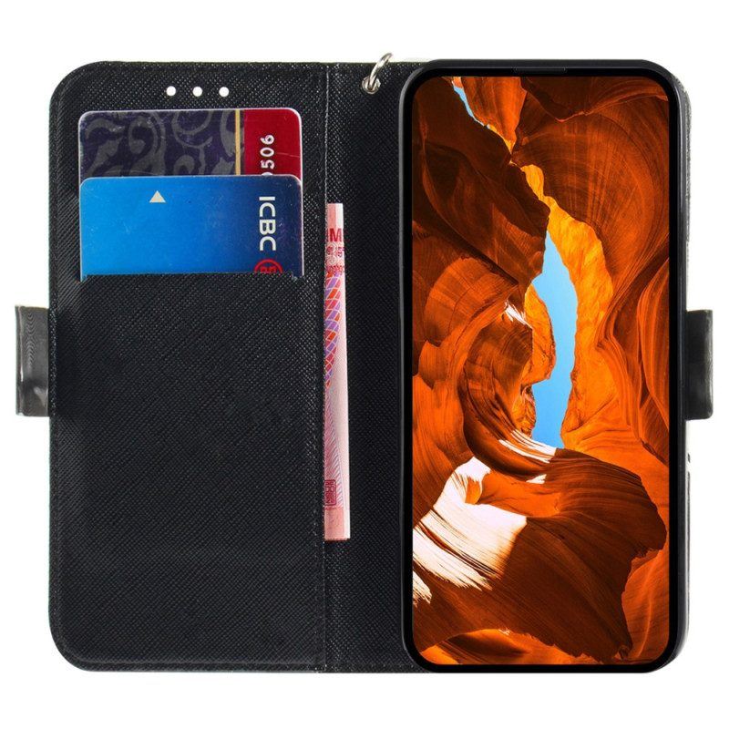 Flip Case Für Poco X5 5G Mit Kordel Wütender Panda Mit Schlüsselband