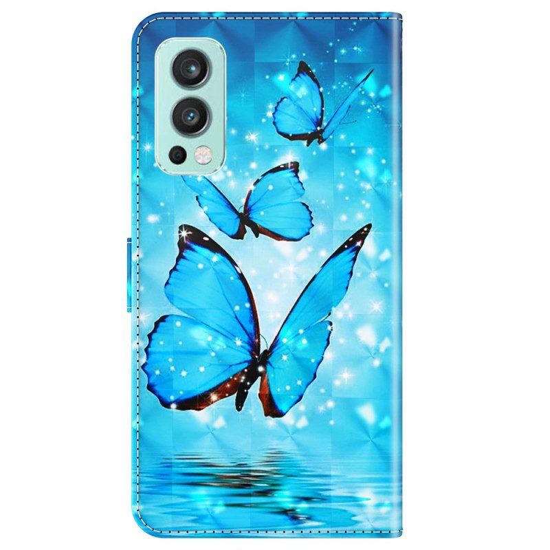 Flip Case Für OnePlus Nord 2 5G Fliegende Blaue Schmetterlinge