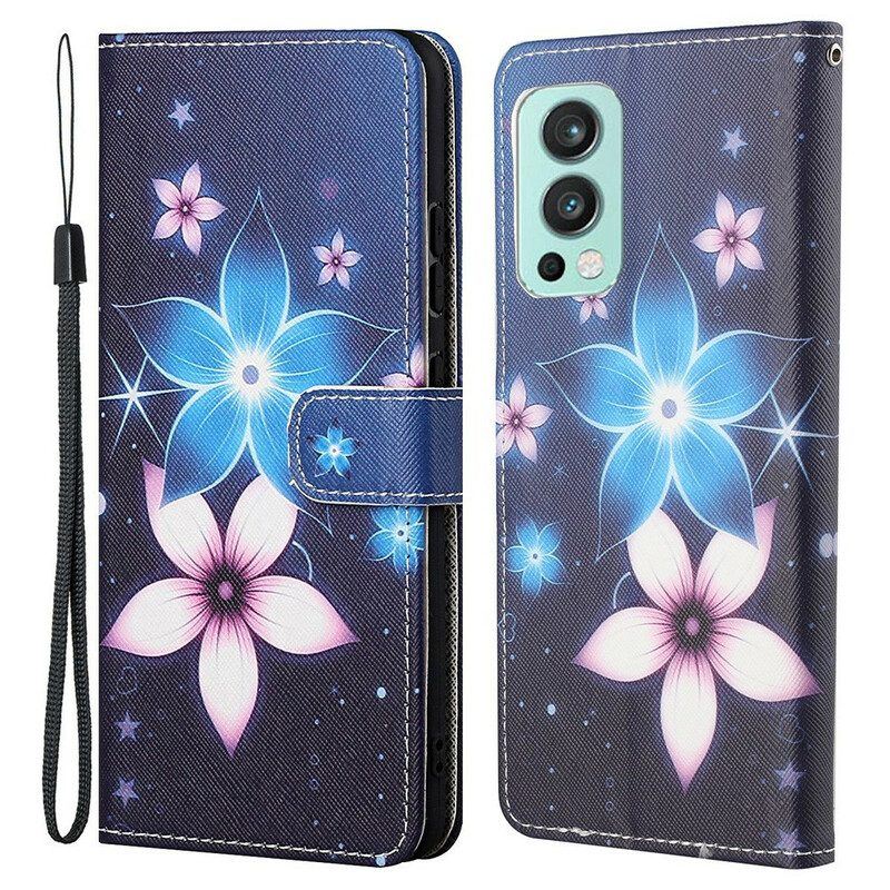 Flip Case Für OnePlus Nord 2 5G Mit Kordel Mondriemenblumen