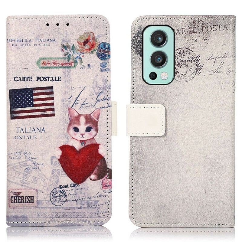 Flip Case Für OnePlus Nord 2 5G Reisende Katze