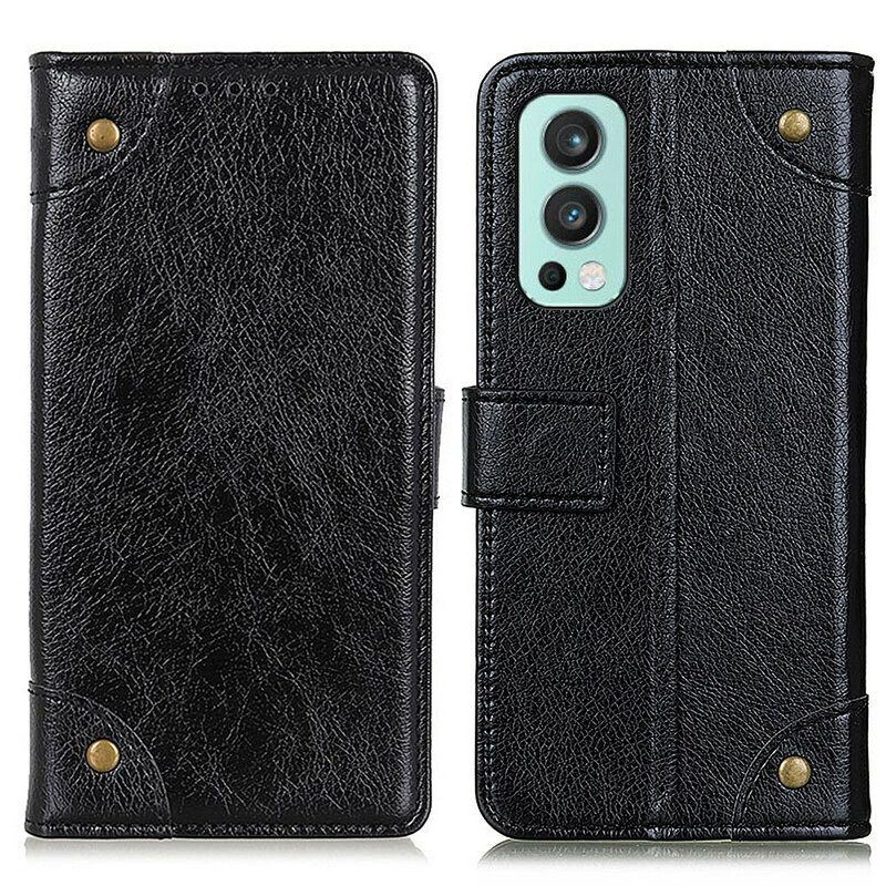 Flip Case Für OnePlus Nord 2 5G Stil: Nappaleder Mit Vintage-nieten