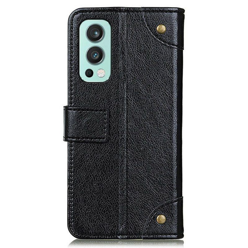 Flip Case Für OnePlus Nord 2 5G Stil: Nappaleder Mit Vintage-nieten