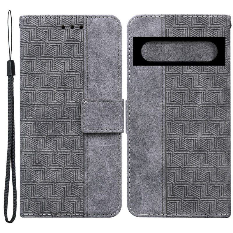 Flip Case Für Google Pixel 7 Pro Mit Kordel Riemchenmuster