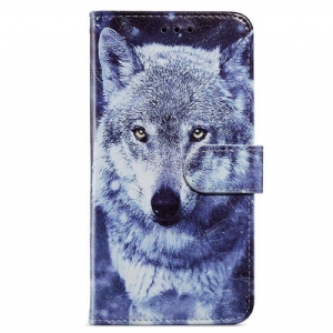 Flip Case Für Samsung Galaxy A13 Hervorragender Wolf Mit Schlüsselband