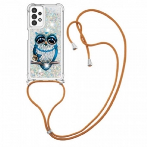 Handyhülle Für Samsung Galaxy A13 Mit Kordel Pailletten-kordelzug „miss Owl“.