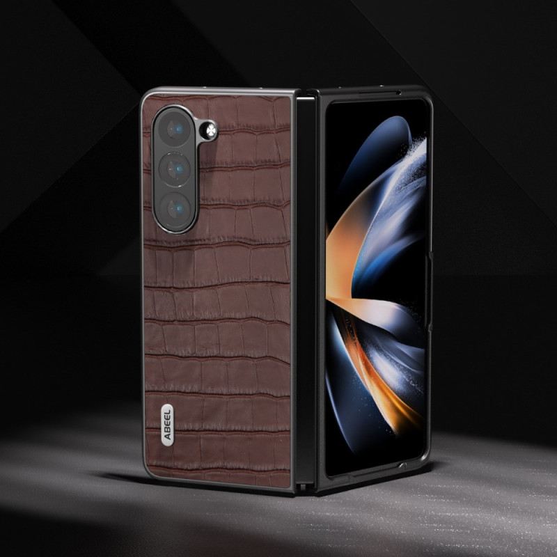 Hülle Samsung Galaxy Z Fold 5 Handyhülle Krokodildesign Aus Echtem Leder