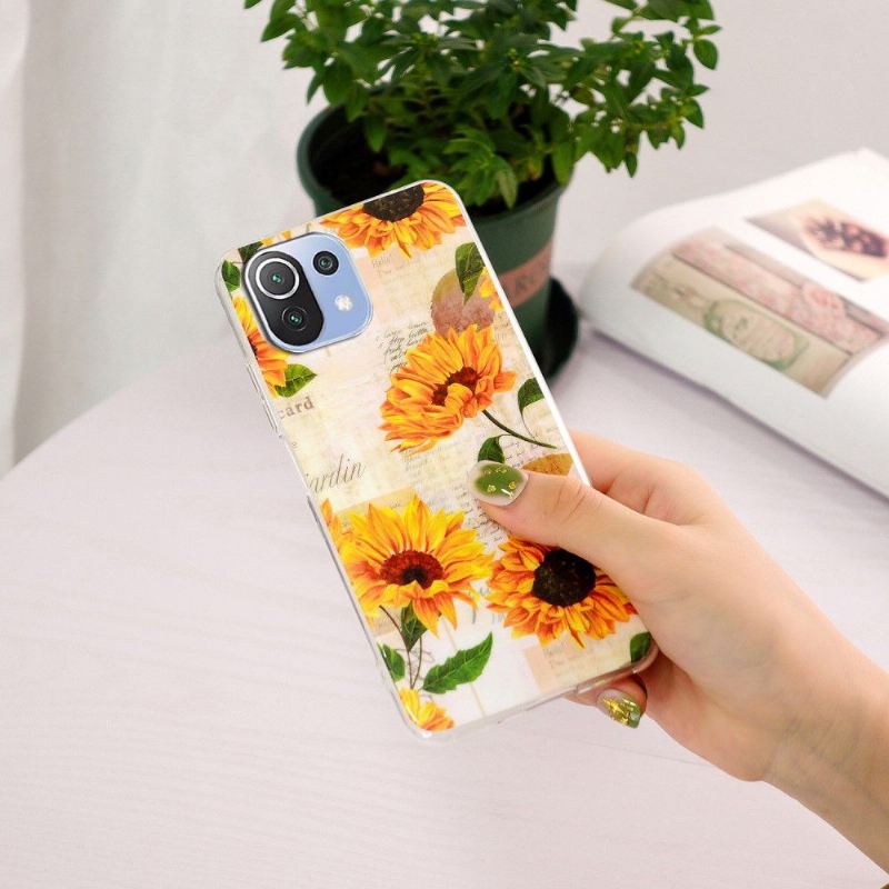 Handyhülle Für Xiaomi Mi 11 Lite 5G NE / Mi 11 Lite / Mi 11 Lite 5G Vintage Sonnenblume Fluoreszierend