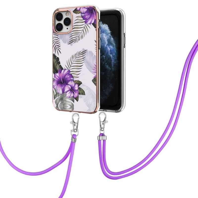 Hülle Für iPhone 11 Pro Max Mit Kordel Exotische Blumen