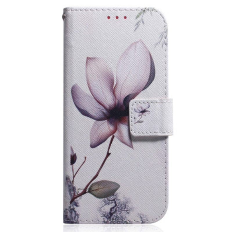 Flip Case Für Xiaomi Redmi Note 12 5G Mit Kordel Alte Riemenblume