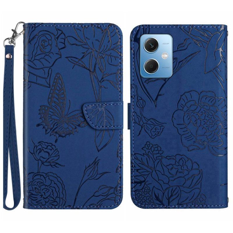 Flip Case Für Xiaomi Redmi Note 12 5G Schmetterlinge Und Schlüsselband