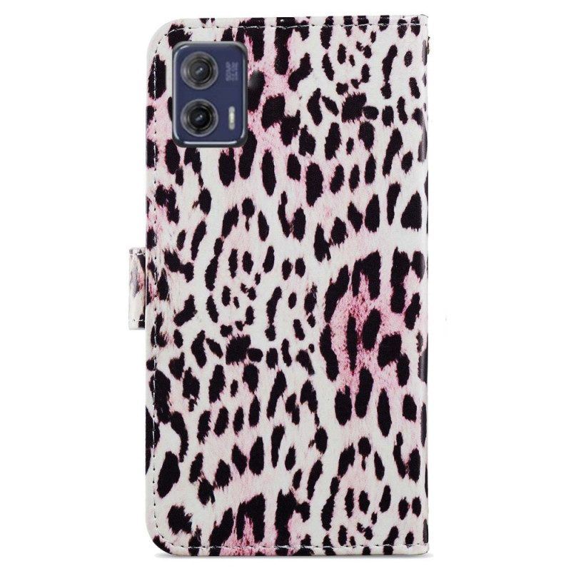 Flip Case Für Moto G73 5G Mit Kordel Riemchen-leoparden-stil