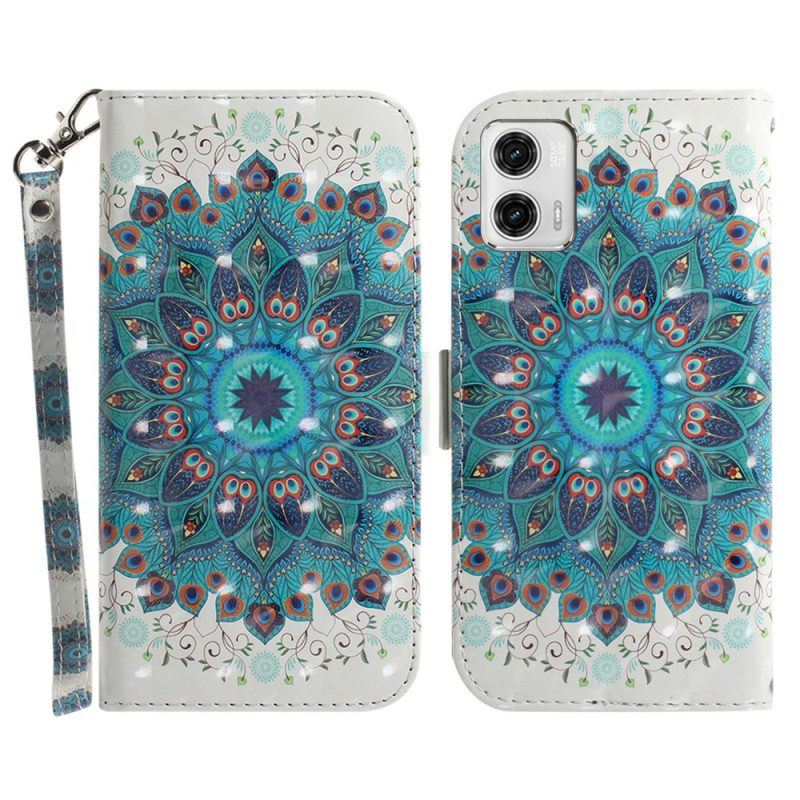 Flip Case Für Moto G73 5G Mit Kordel Riemchen-mandala