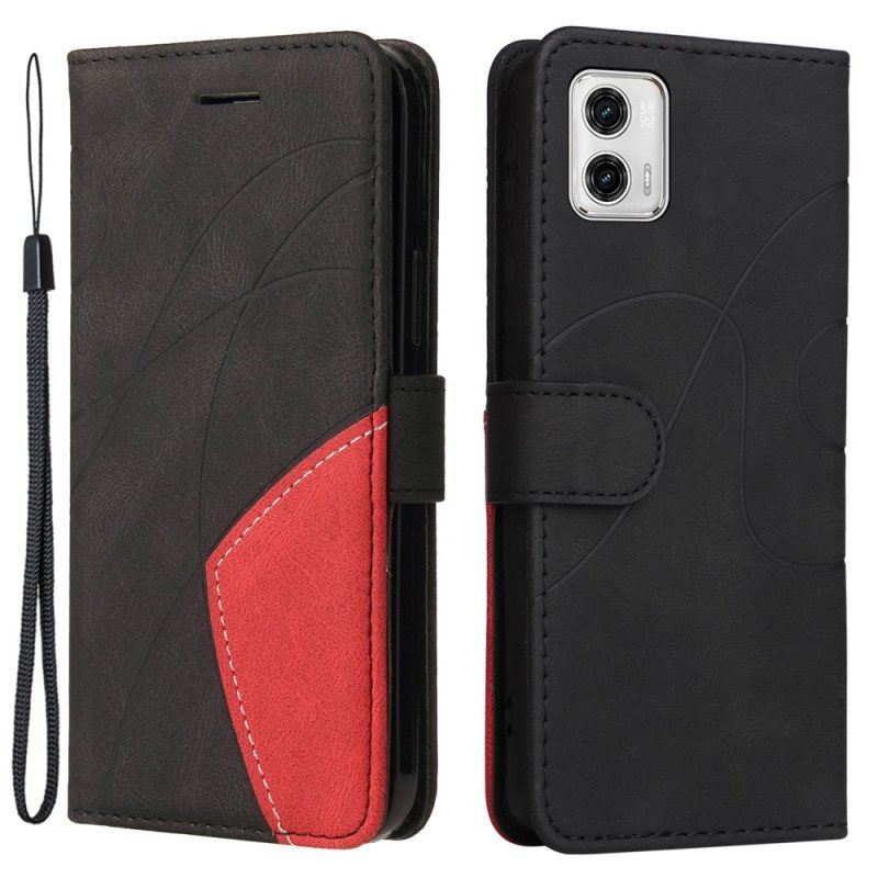 Flip Case Für Moto G73 5G Mit Kordel Zweifarbiger Riemen