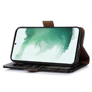 Flip Case Für Samsung Galaxy M13 Echtes Leder In Kroko-optik