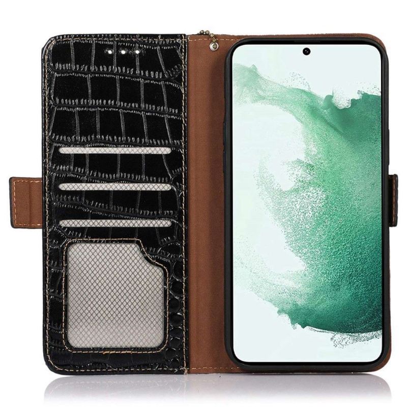 Flip Case Für Samsung Galaxy M13 Echtes Leder In Kroko-optik