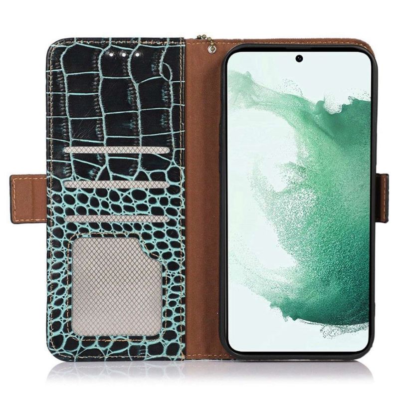 Flip Case Für Samsung Galaxy M13 Echtes Leder In Kroko-optik