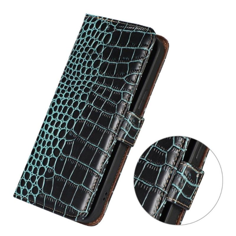 Flip Case Für Samsung Galaxy M13 Echtes Leder In Kroko-optik