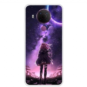 Hülle Für Nokia 3.4 / Nokia 5.4 Vollmond-mädchen-illustration