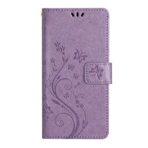 Flip Case Für Samsung Galaxy A54 5G Mit Kordel Blumen Und Schmetterlinge Mit Riemen