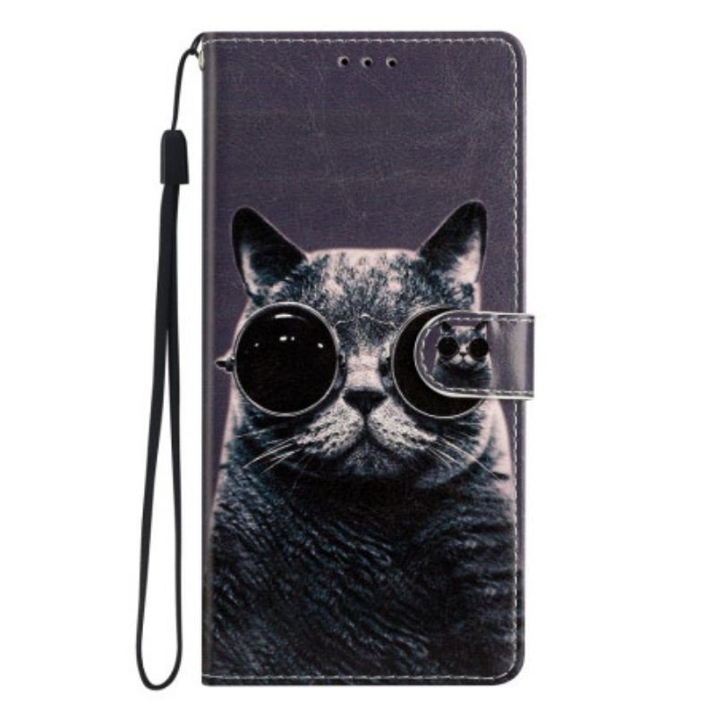 Flip Case Für Samsung Galaxy A54 5G Mit Kordel Katzen-riemenbrille