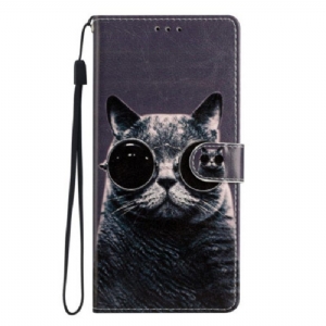 Flip Case Für Samsung Galaxy A54 5G Mit Kordel Katzen-riemenbrille