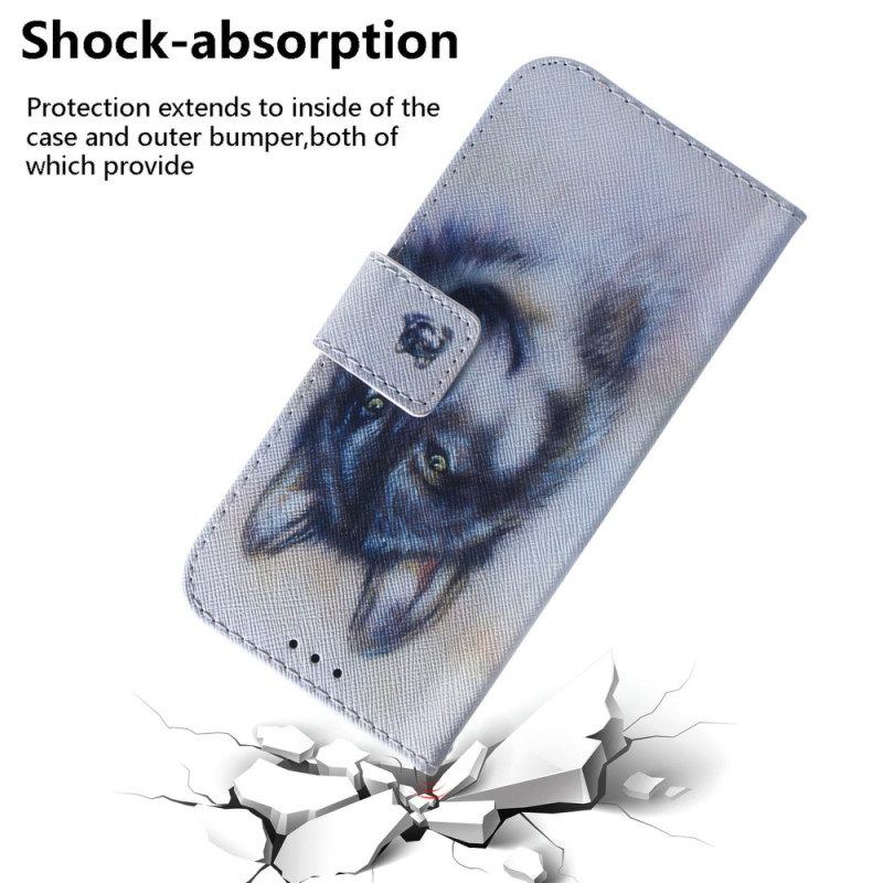 Flip Case Für Samsung Galaxy A54 5G Mit Kordel Riemchen-aquarell-wolf