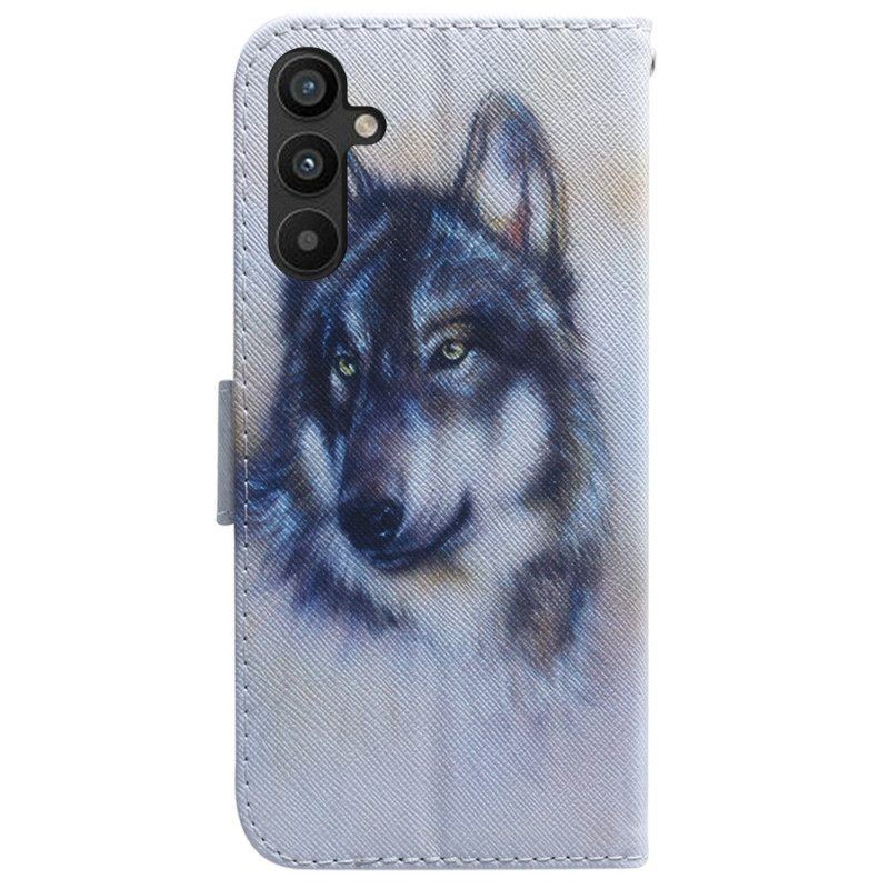 Flip Case Für Samsung Galaxy A54 5G Mit Kordel Riemchen-aquarell-wolf