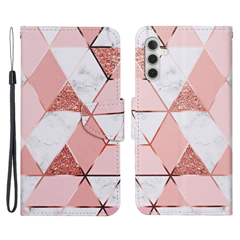 Flip Case Für Samsung Galaxy A54 5G Mit Kordel Riemchen Aus Marmor Und Glitzer