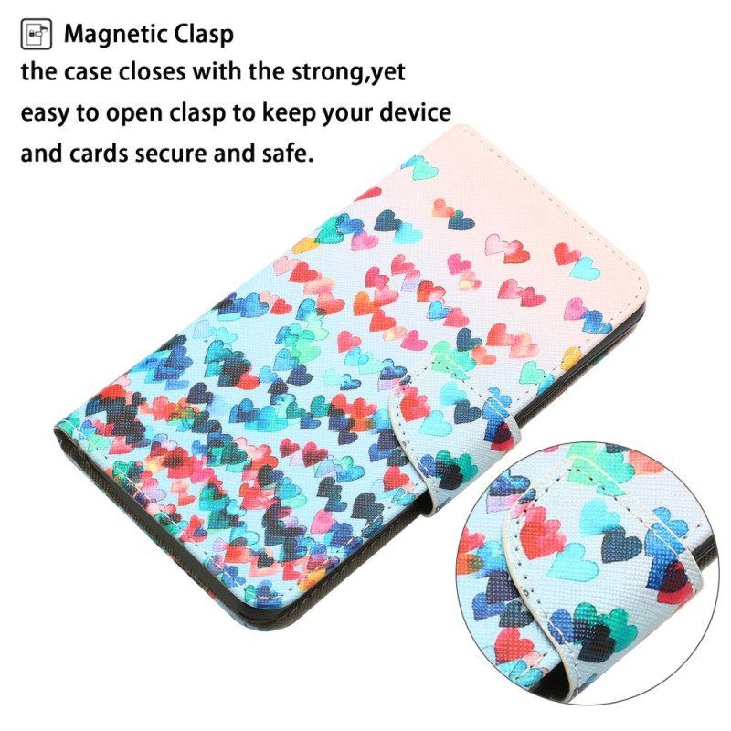 Flip Case Für Samsung Galaxy A54 5G Mit Kordel Strappy Hearts Regen