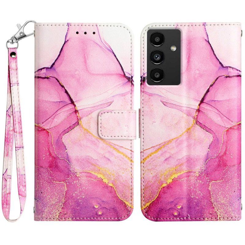 Flip Case Für Samsung Galaxy A54 5G Mit Kordel Streifenmarmor