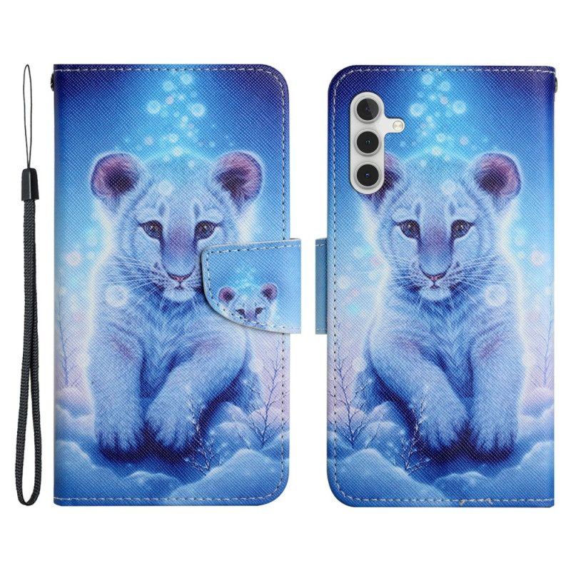 Lederhüllen Für Samsung Galaxy A54 5G Kleiner Leopard Mit Schlüsselband