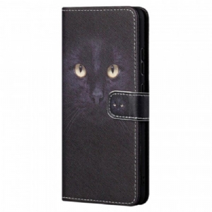 Flip Case Für Xiaomi Redmi Note 11 / 11S Mit Kordel Riemchenförmige Schwarze Katzenaugen