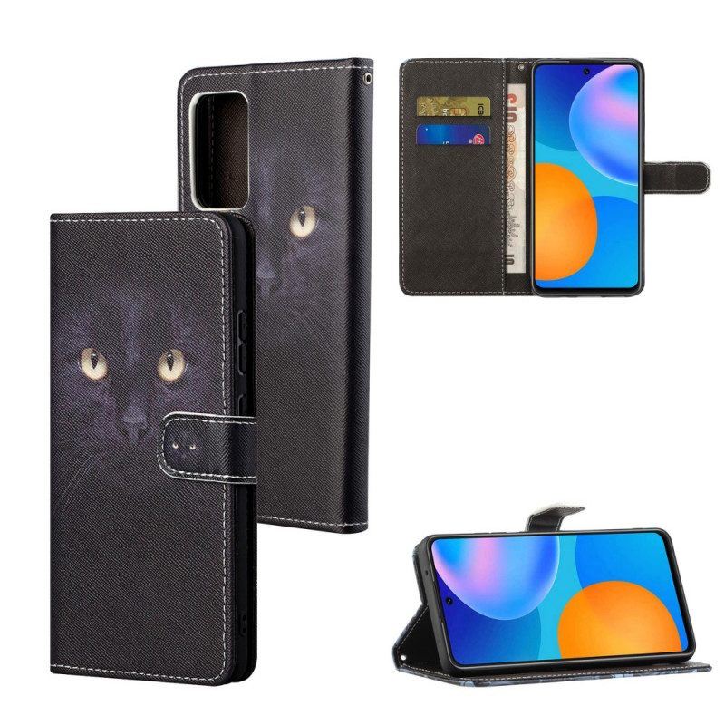 Flip Case Für Xiaomi Redmi Note 11 / 11S Mit Kordel Riemchenförmige Schwarze Katzenaugen