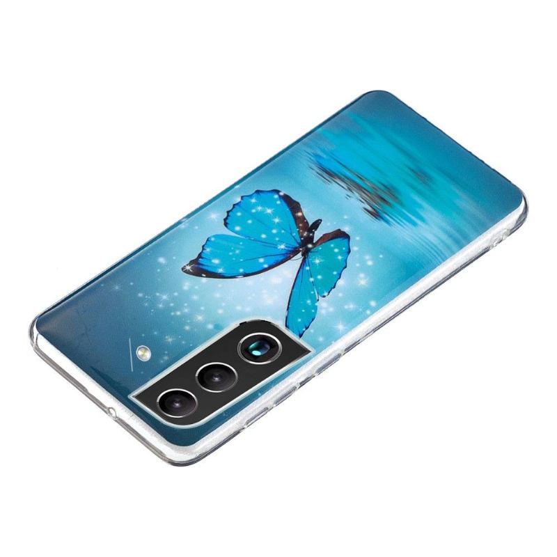 Handyhülle Für Samsung Galaxy S22 Plus 5G Leuchtender Blauer Schmetterling