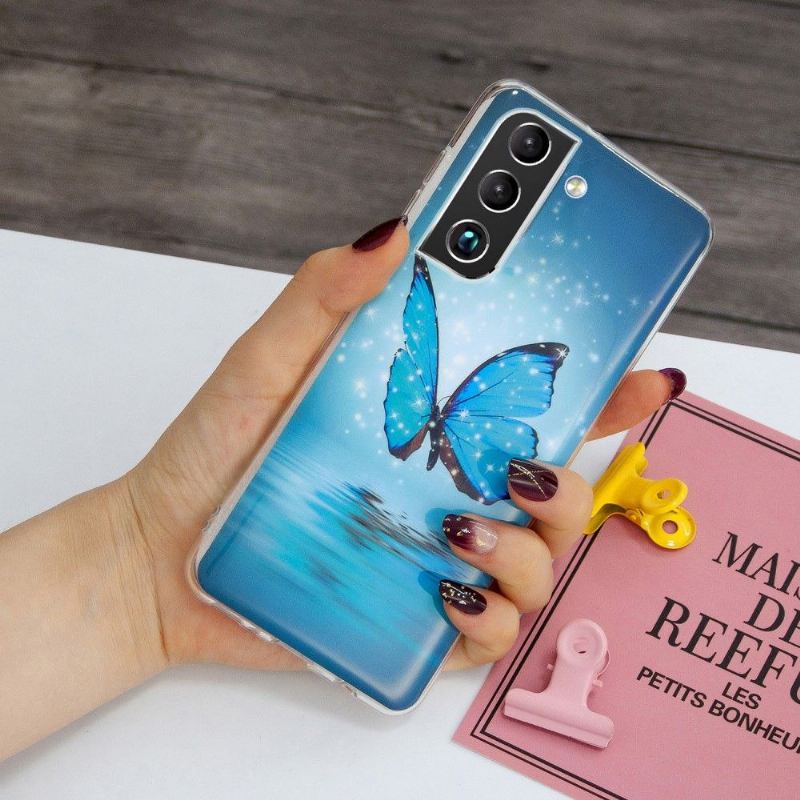 Handyhülle Für Samsung Galaxy S22 Plus 5G Leuchtender Blauer Schmetterling