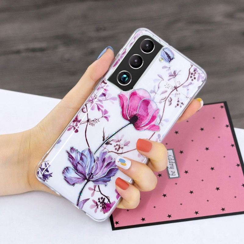 Handyhülle Für Samsung Galaxy S22 Plus 5G Violettes Blumensilikon