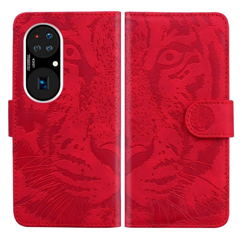 Flip Case Für Huawei P50 Pro Geprägter Tiger