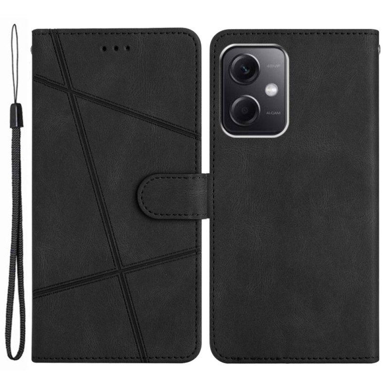 Flip Case Für Xiaomi Redmi Note 12 4G Mit Kordel Riemchen-geometrisch