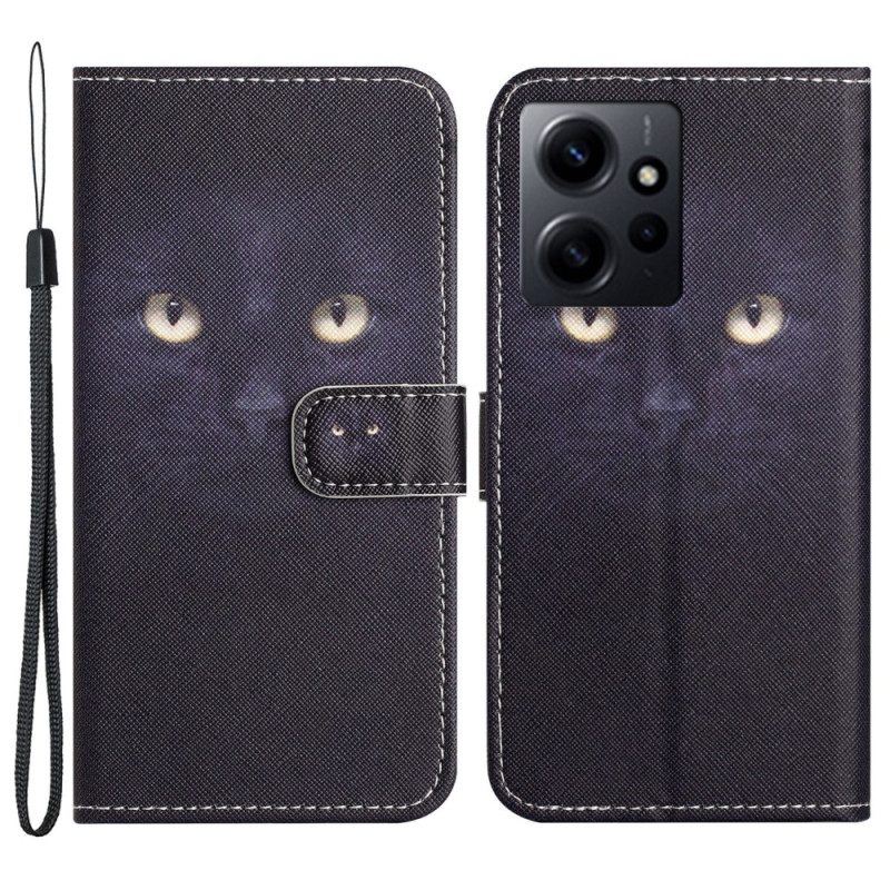 Lederhüllen Für Xiaomi Redmi Note 12 4G Grünäugige Katze Mit Schlüsselband