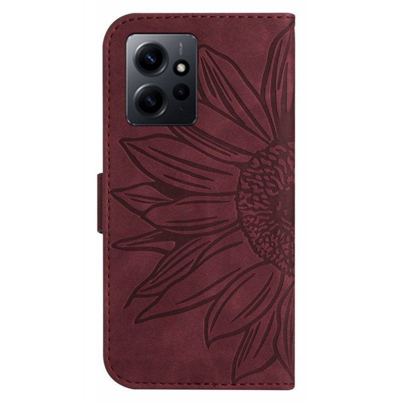 Lederhüllen Für Xiaomi Redmi Note 12 4G Mit Kordel Riemchen-sonnenblume